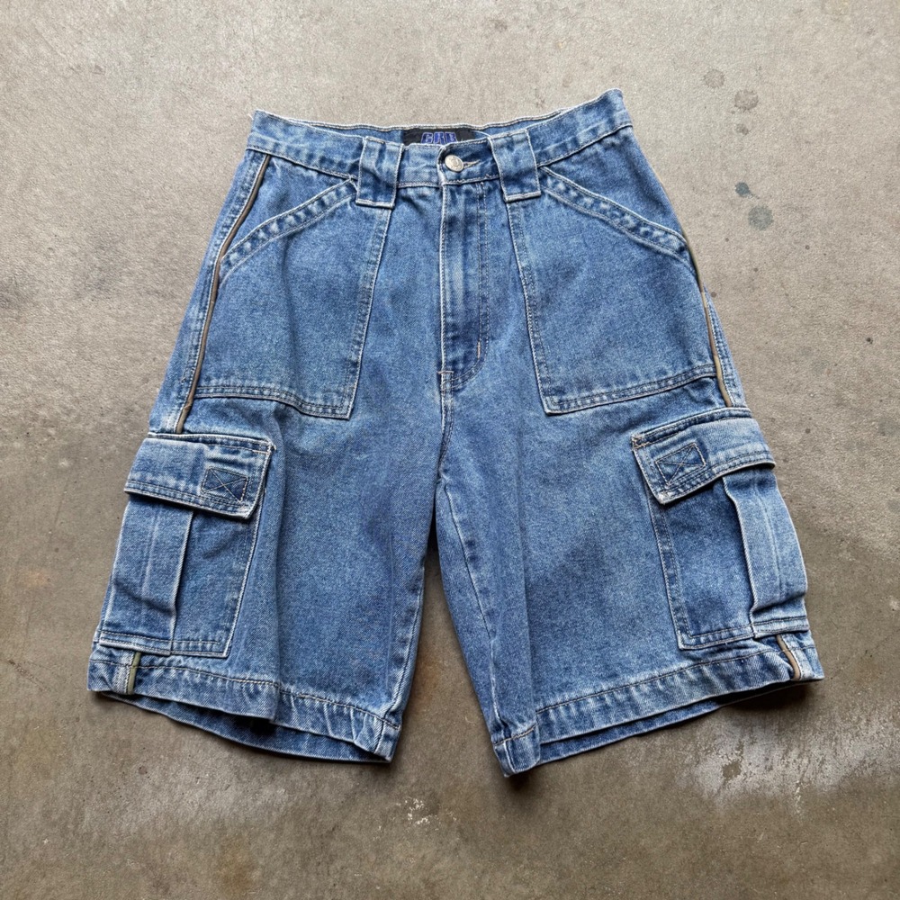 Vintage GRB Sportswear Denim Cargo Shorts Blue 90s Y2K Skate Utility 12" waist